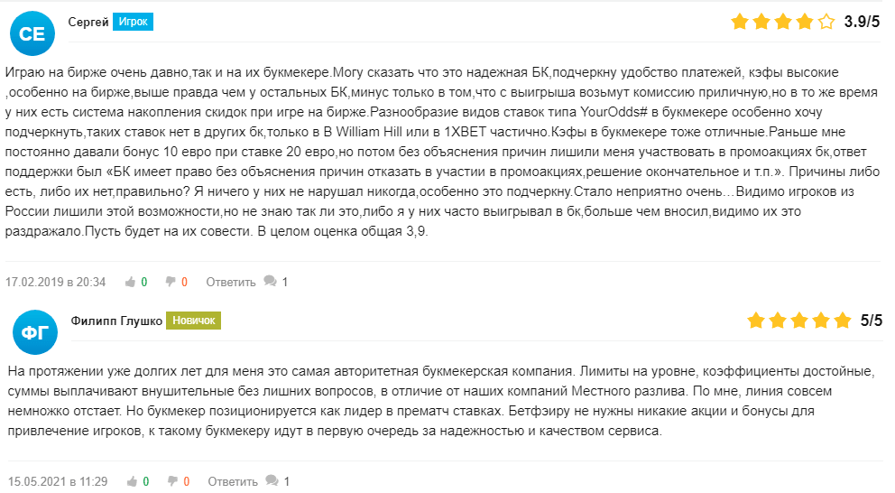 Отзывы о бонусах БК Betfair