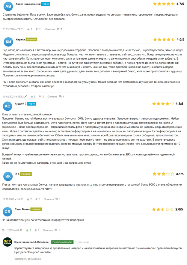 Отзывы о бонусах БК Бетвиннер