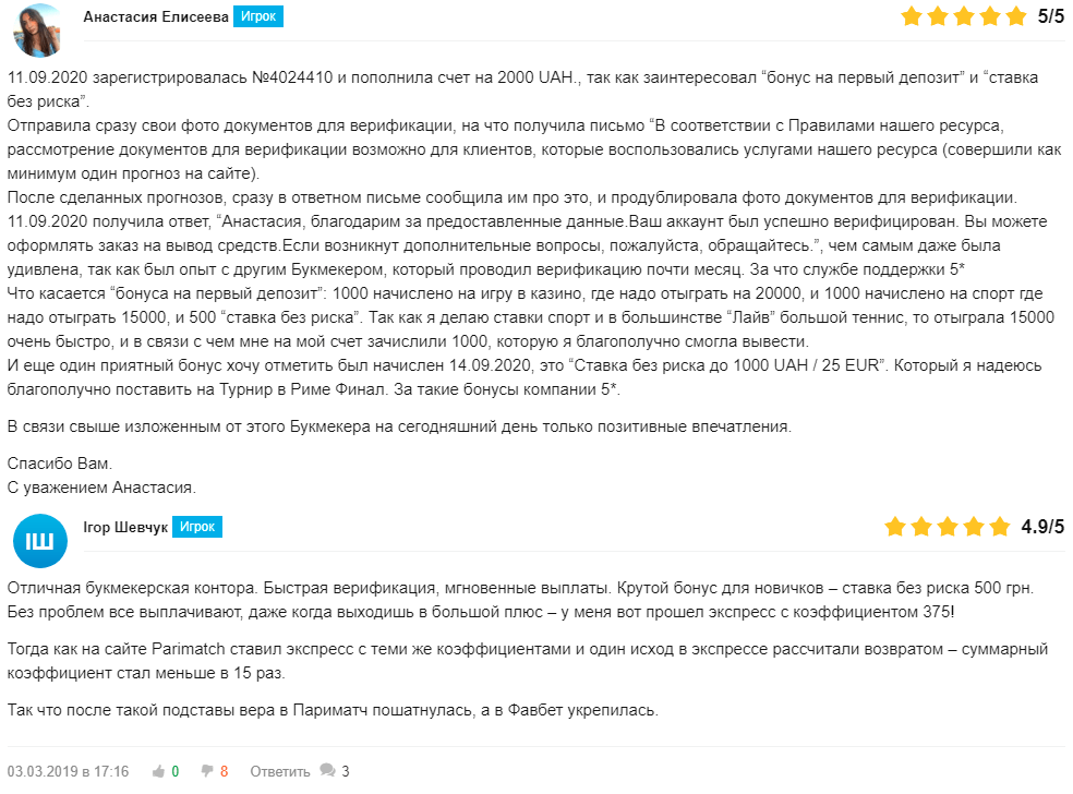 Отзывы БК Favbet