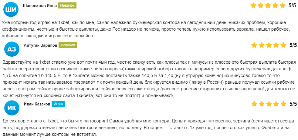 Отзывы о зеркалах букмекеров