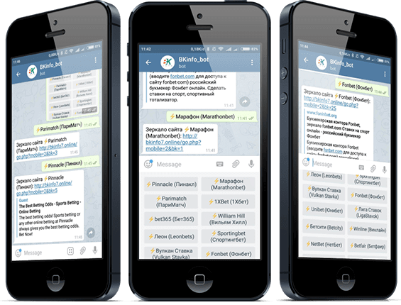 скриншоты telegram bota Зеркала букмекеров
